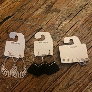 Maurices Gold and Black Dangle Earrings with Intricate Designs